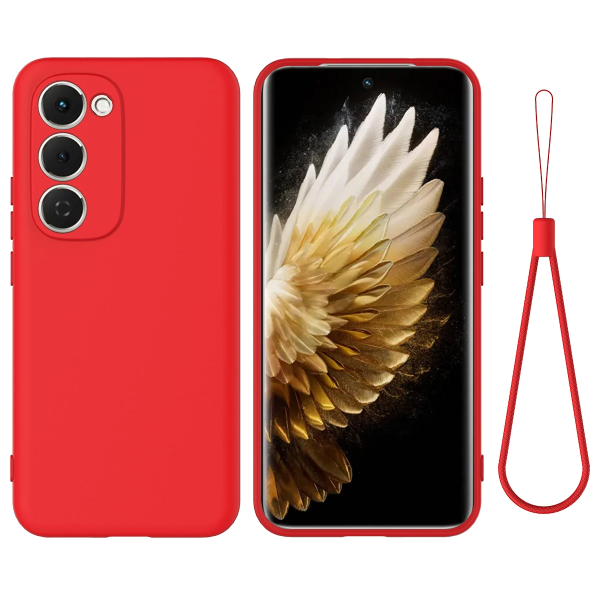 

Для TECNO Spark 40 Pro + 4G жидкий силиконовый чехол для телефона задняя крышка с ремешком на руку - красный