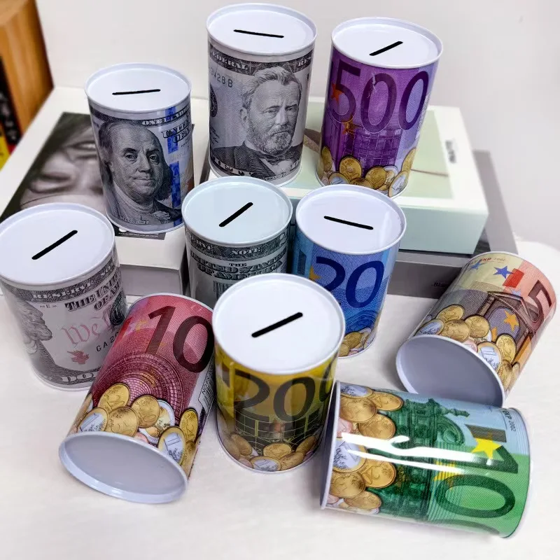 Euro Dollar Money Box Picture Box Safe Cylinder Piggy Bank Banks For Coins Deposit Boxes Kids