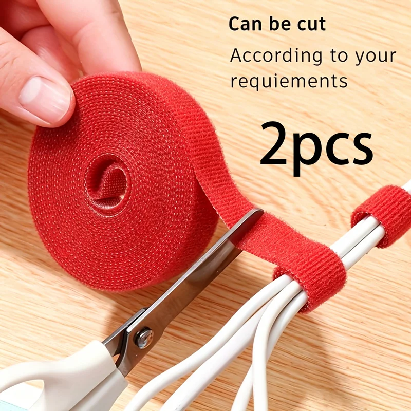 2pcs 5-meter self-adhesive magic tape with adjustable cutting and reusable data cable, wire storage and binding tape