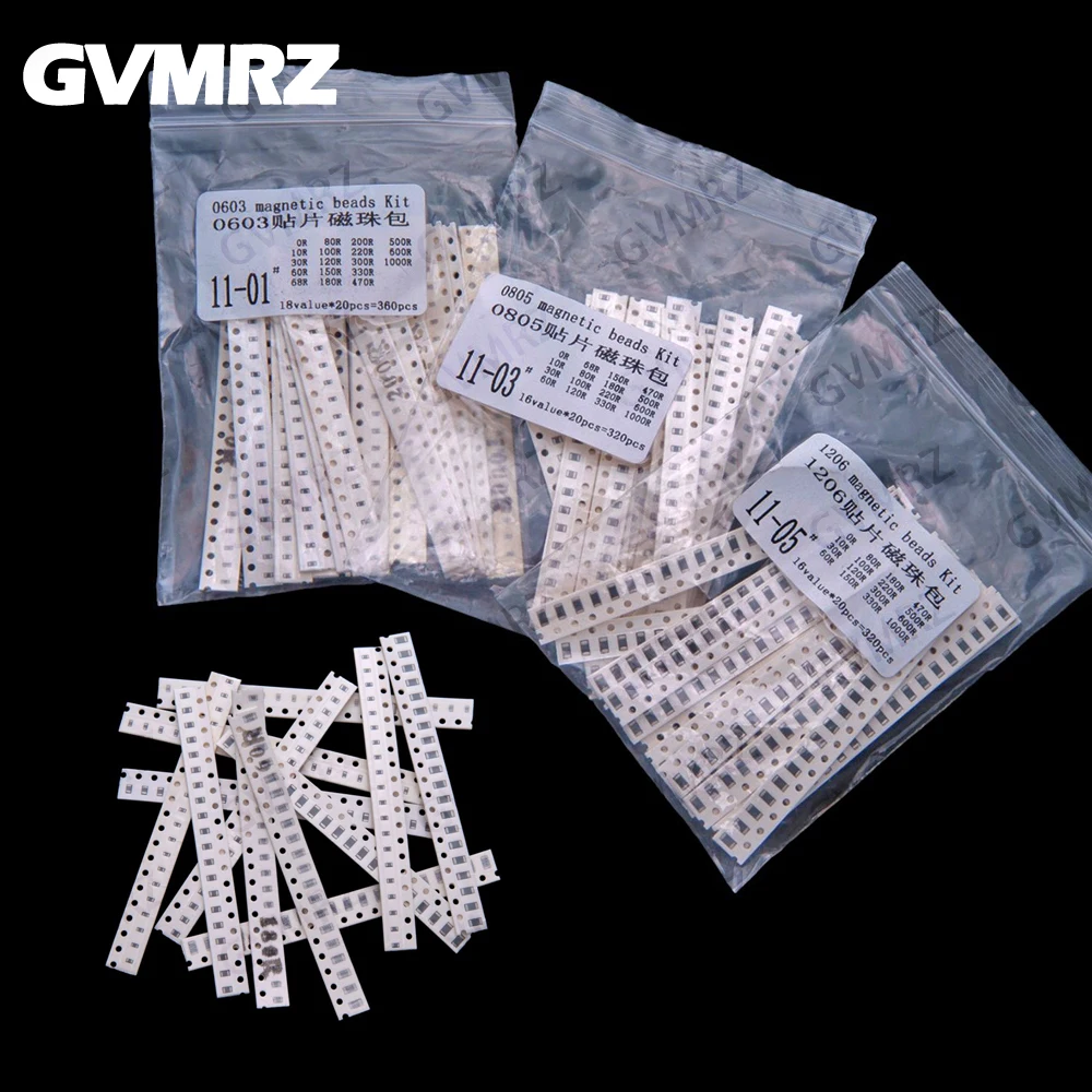 Perlas de ferrita SMD de 18 valores y 16 valores, 0603, 0805, 1206, SMD 0r, 150r, 47r, 10r, 150r, 300r, 100r, 120r, 330r