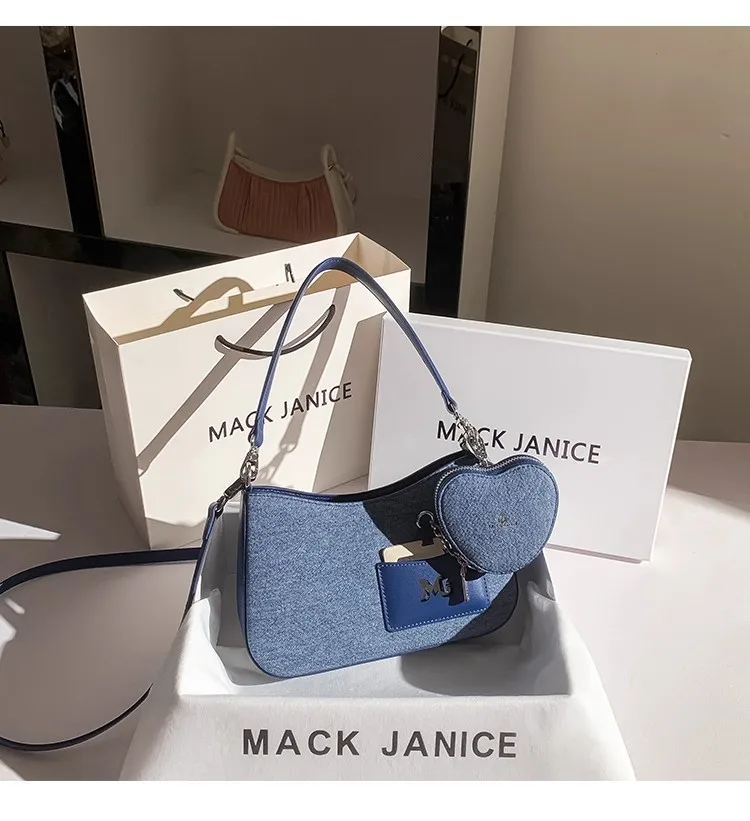 

Fashion Designer High Quality Textured Denim Shoulder Underarm Bag Luxury Women Handbag Lady Purse Female Crossbody Bag