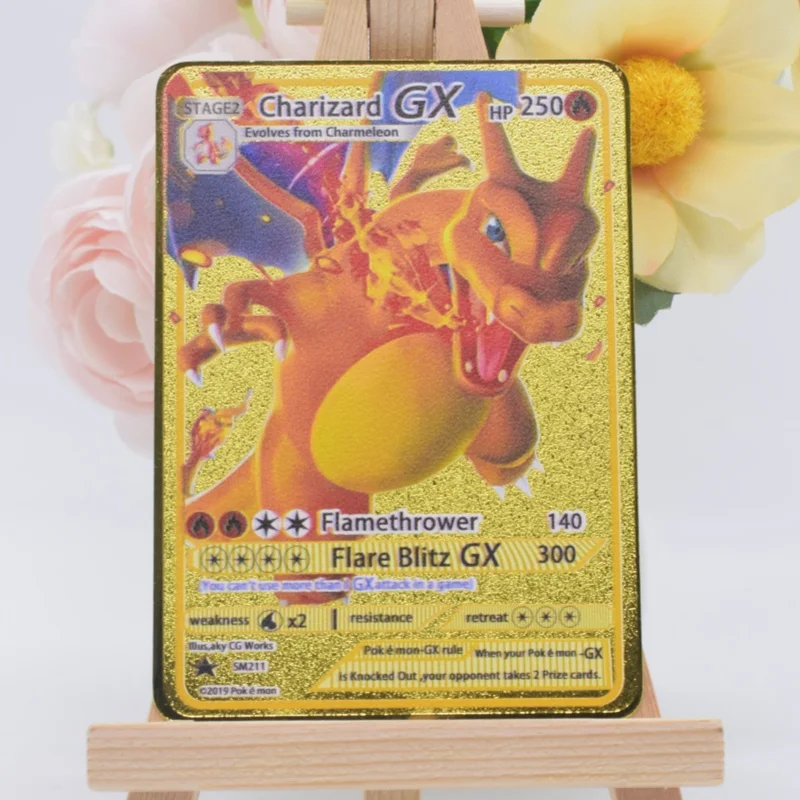 

Металлическая карта Покемон 999999 очков HP, Золотая металлическая супер-карта Чаризард, Английская карта Мьют Vmax EX, Мега-карта для аниме-игр, подарок на день рождения