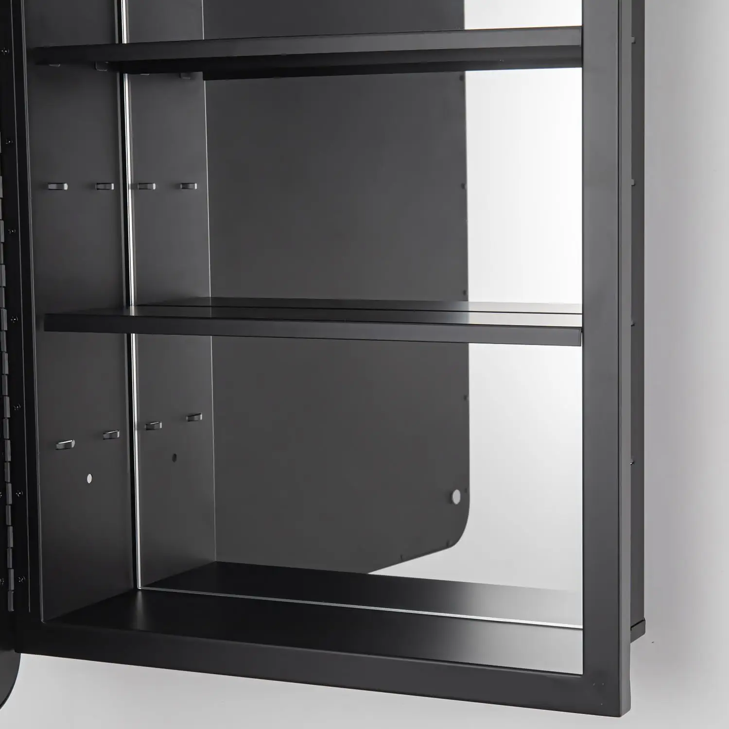 Modern Rectangle Bathroom Medicine Cabinet, Wall Mounted Or Recessed Mirror Storage Cupboard Featuring Single Door And Adjustable Shelves For Cosmetics Toiletries Restroom, Black view 6