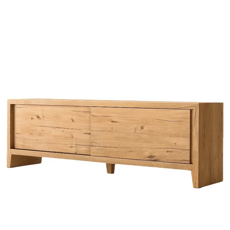 

French country retro old solid wood TV cabinet, American RH furniture wabi sandy wind oak decorative floor cabinet