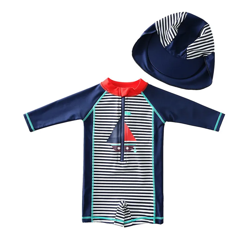 

Boy Swimwear With Cap Baby Surfing Wear Kids' Swimming Clothing Children UPF50+ Beachwear Infant Toddler Bathing Suit