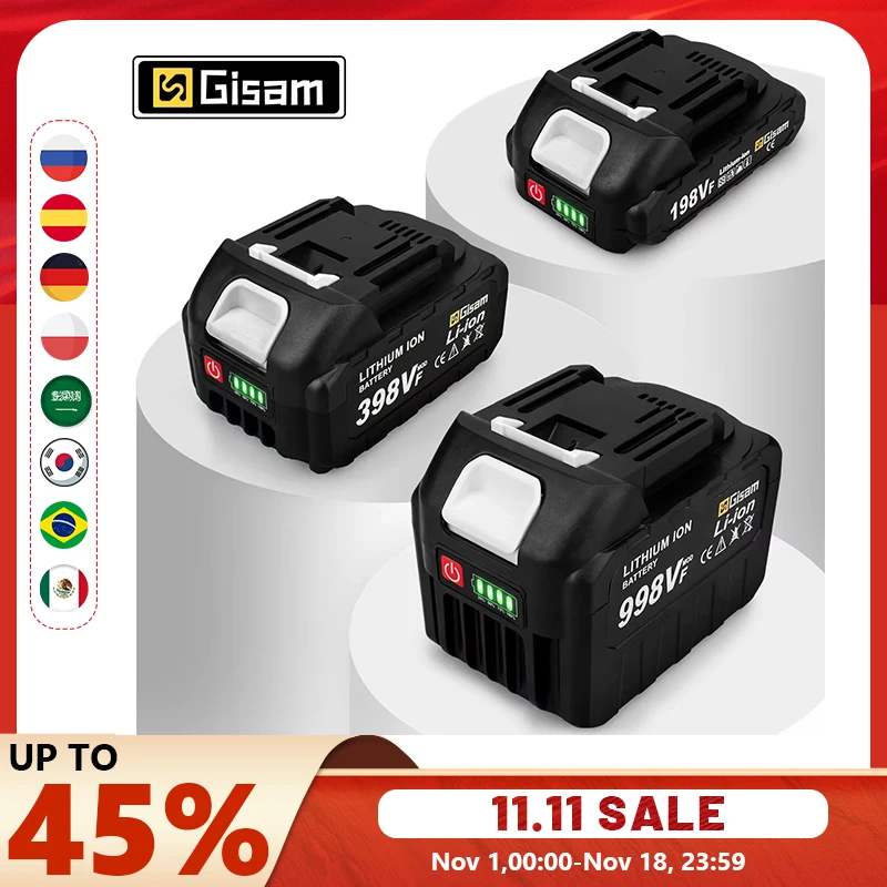 18V 충전식 배터리 22500mAh 15000mAh 리튬 이온 배터리(마키타 전동 공구용 배터리 표시기 포함)