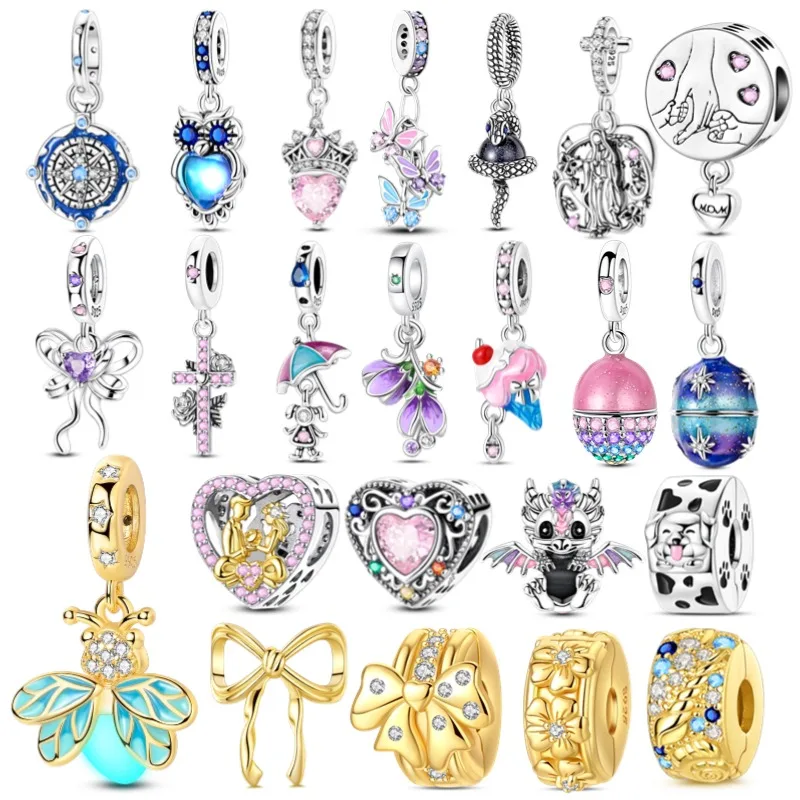 

Original Golden Charms 925 Sterling SilverBow Easter Eggs Bead Firefly Butterfly Pendants Fit 3mm Bracelet DIY Jewelry Gift