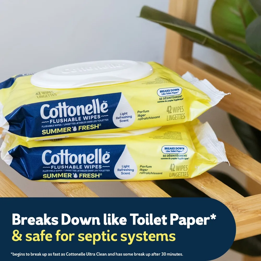 Summer Fresh Scented Flushable Wipes, 2 Pack Big Discount, Great Offer on Eco-Friendly Moist Towelettes for Personal Hygiene, Travel & Baby Care, Cost Effective & Bulk Value view 3