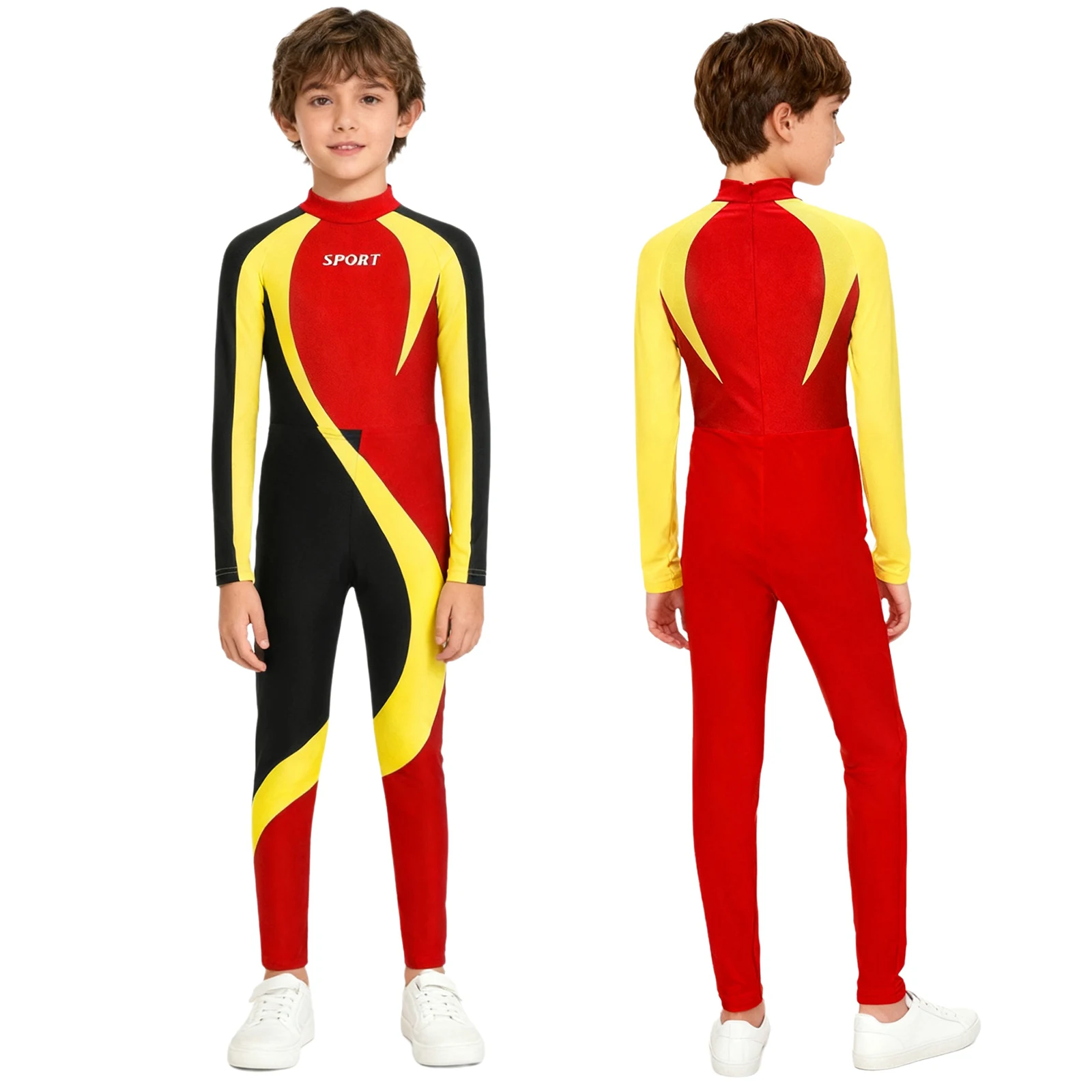 Kids Boys Gymnastics Leotards Long Sleeve Athletic Bodysuit with Leggings for Acrobatics Yoga Workout Sports Swimming Rashguard
