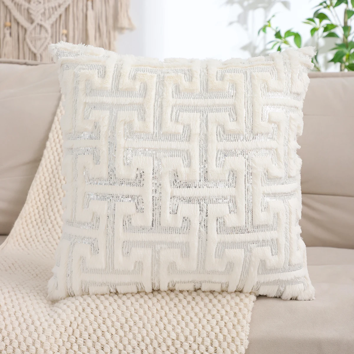 1 PC Sequin Plush Throw Pillow Cover Living Room Decoration Sofa