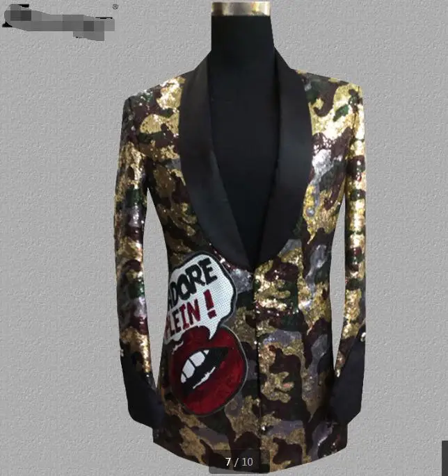 

S-XXXL New leopard print sequin suit men's performance dress jacket stage DJ suit man singer personality trend suit