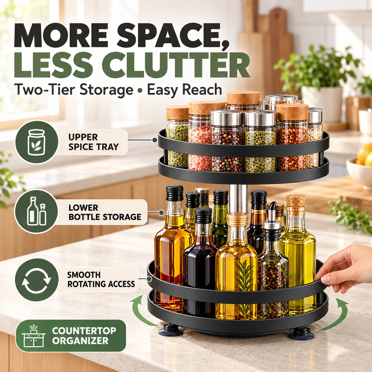 360° Rotating Tableware Cosmetics Storage Countertop Storage Box Space-saving Non-slip Kitchen Multi-purpose Spice Storage Rack