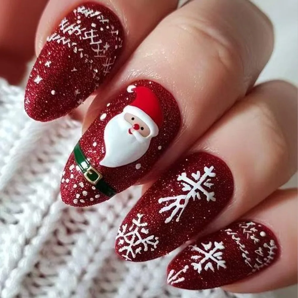 24 Pieces Reusable Press On False Nails, Nude Double French Black Flower Oval Nails + Glossy Burgundy Snowflake Bow Short Square Nails, Holiday & Daily Nail Art for Ladies