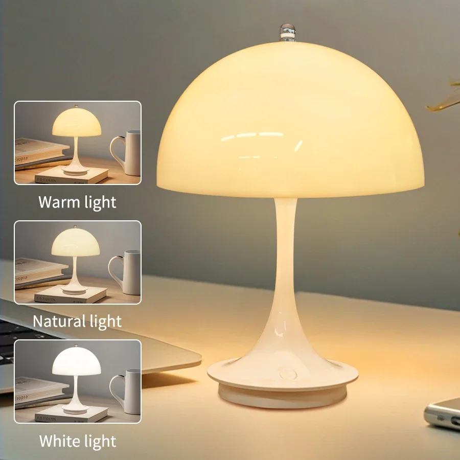 

Creative Mushroom Table Lamp Type C Charging Touch Desk Lamps 3 Colors Dimming Night Light Portable Bedroom Bar Coffee Lamp