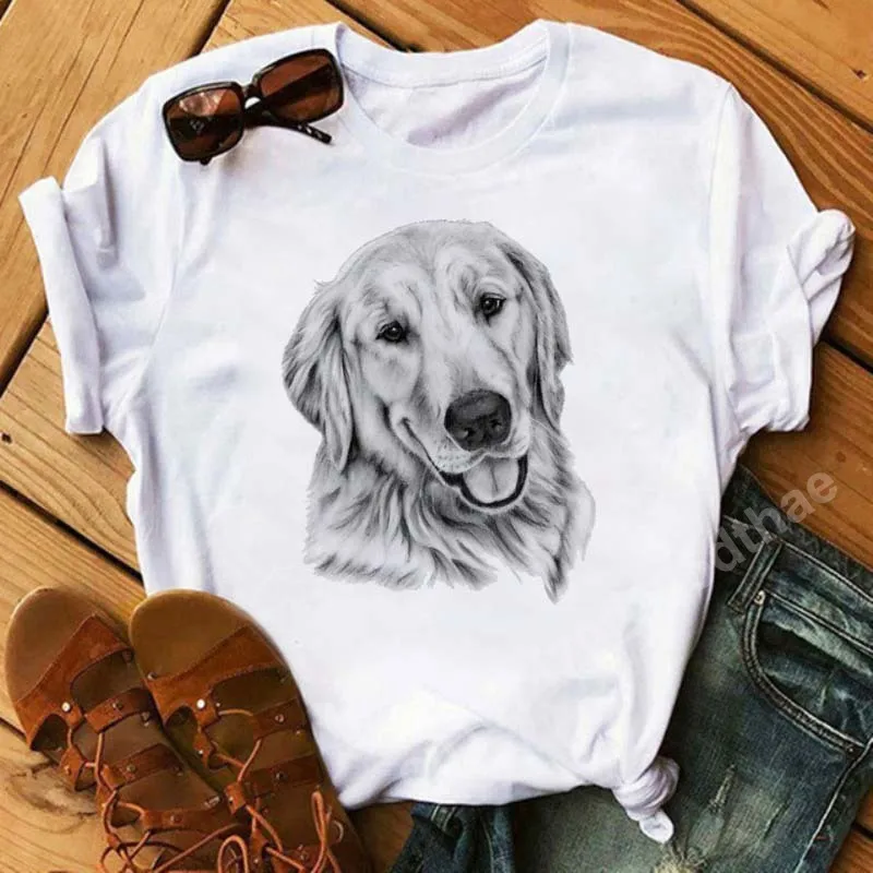 Sketch Cute Dogs Printed T-shirts Women Clothing White Short Sleeve Ladies Harajuku Y2k Top Summer Graphic T Shirt Oversized Tee