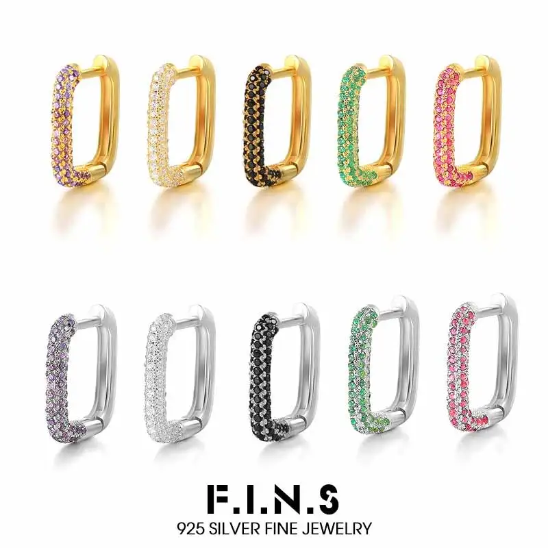 

Серьги-кольца F.I.N.S из стерлингового серебра S925 с геометрическим квадратным дизайном, маленькие многослойные серьги-кольца для пирсинга, изысканные ювелирные изделия