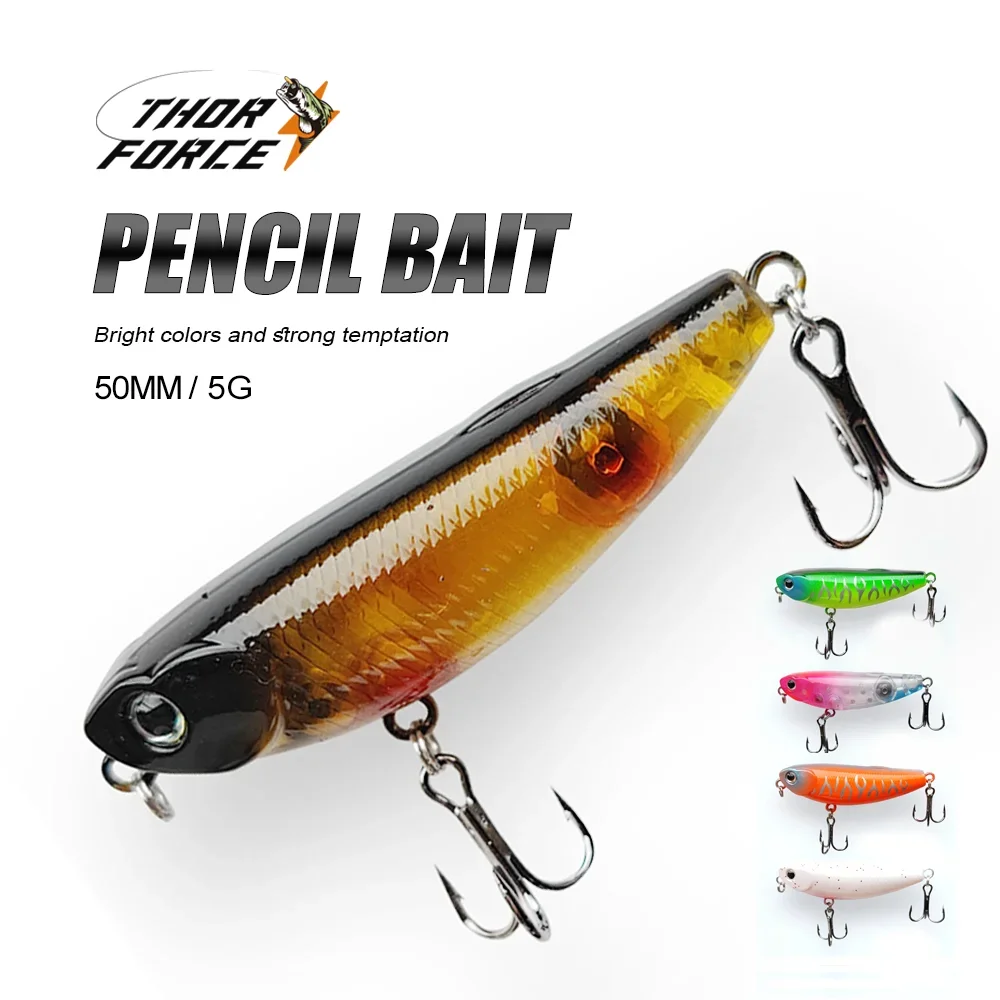 THORFORCE 50mm 5g Artificial Hard Baits Topwater Fishing Lure Floating Pencil Mini Pencil Bass Trout Pike Wobbler