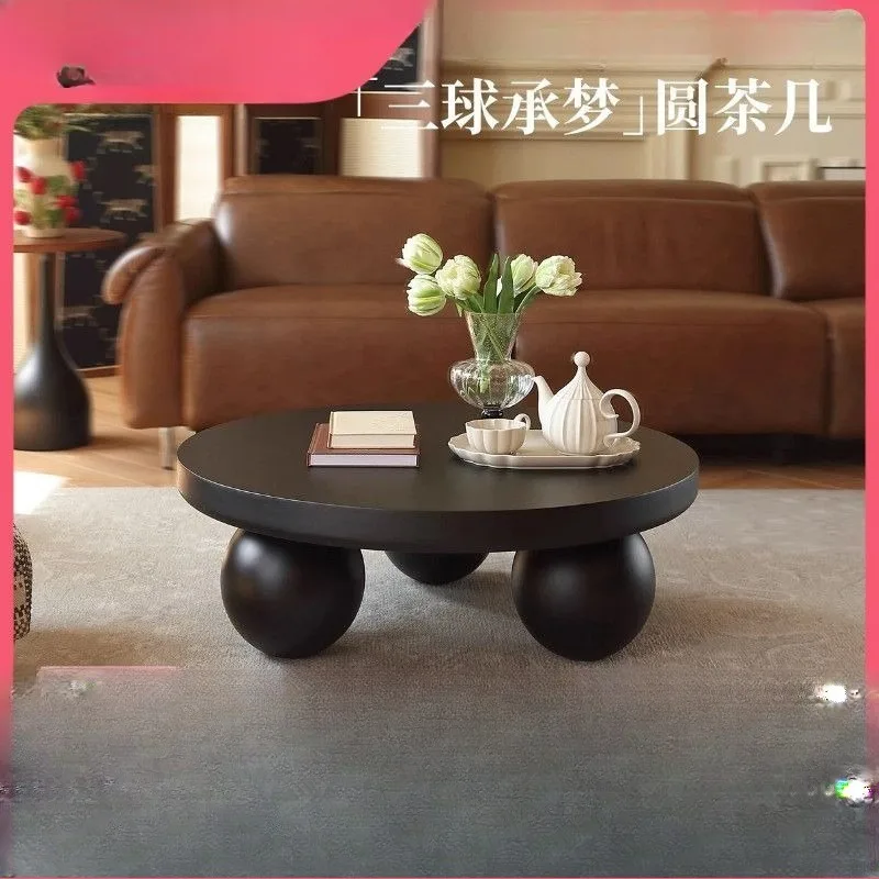 

wood round coffee table wabi sand wind simple small apartment round table art light luxury high-end high-end coffee table