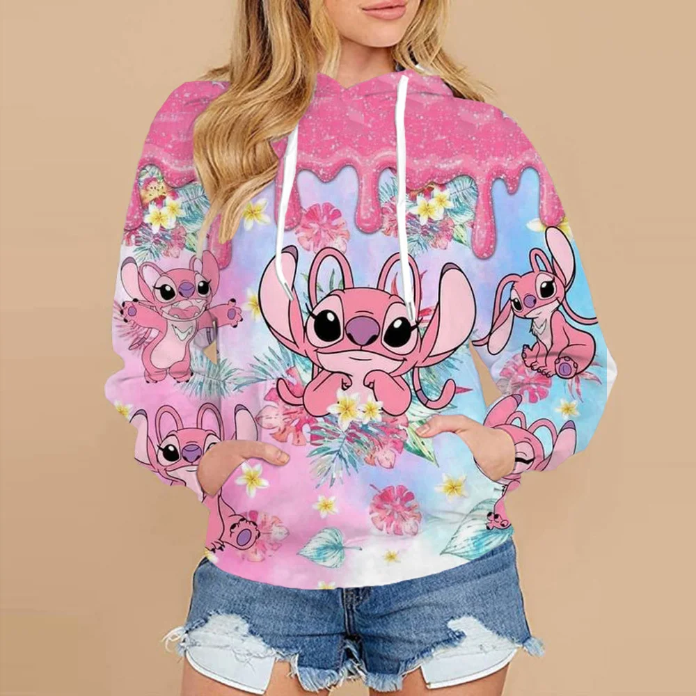 2024 Disney Lilo Stitch Fun Cartoon Autumn Hoodie Women\'s Harajuku Cute Stitch Sportswear Cartoon Y2k Streetwear Hoodie Women\'s