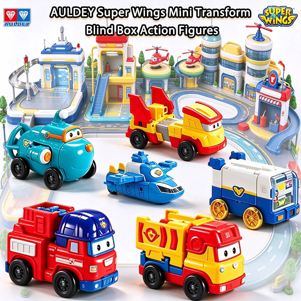 New AULDEY Super Wings Mini Action Figures 2‑in‑1 Transforming Toy Car Multi‑Posable Jointed Character Models Blind Box Gift