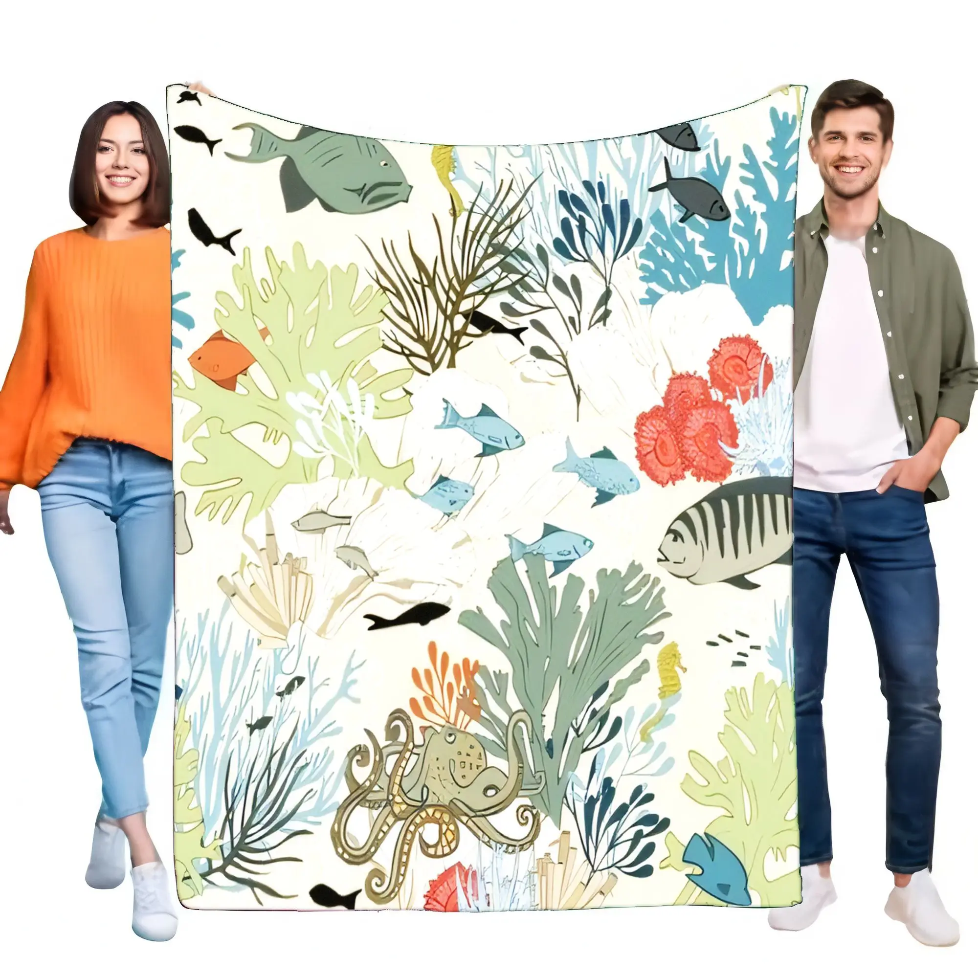 بطانية مغامرة تحت الماء ناعمة ومريحة على شكل الحياة البحرية، غطاء أريكة للسرير، تصميم المحيط البحري لديكور المنزل، فكرة خفيفة الوزن #1