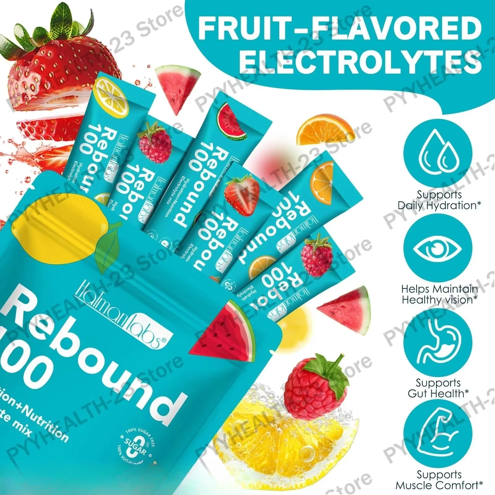 Rebound 100 Hydration Electrolyte Powder Packets Hydration Boost Eye Health Gut Health Muscle Comfort Recovery Energy 30 Packets