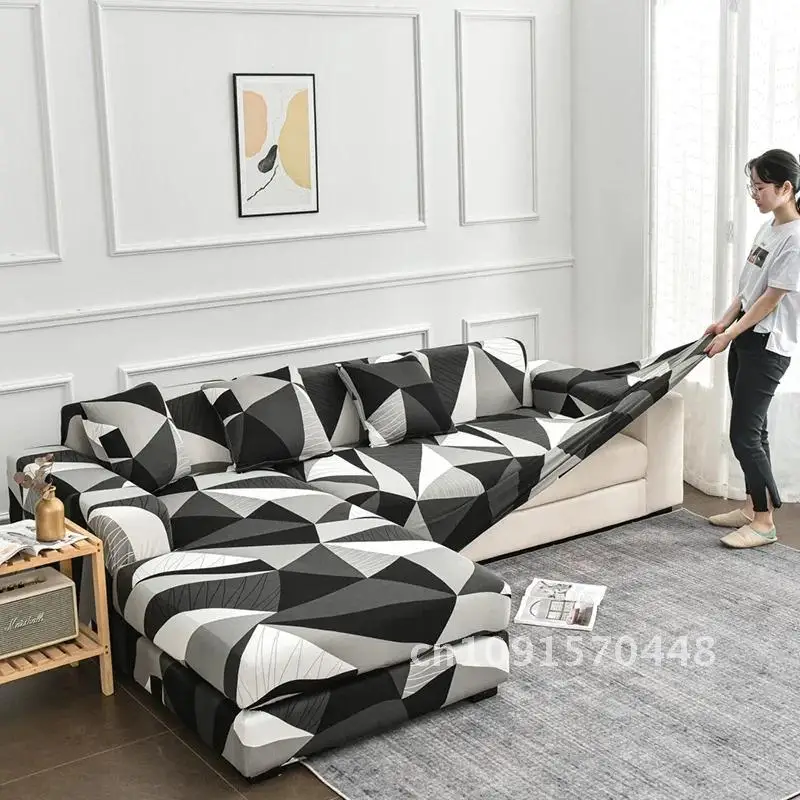 Universal Printed Sofa Cover Geometric Pattern Stretch for Living Room Couch Protector Washable Decor Chaise Longue Settee Case