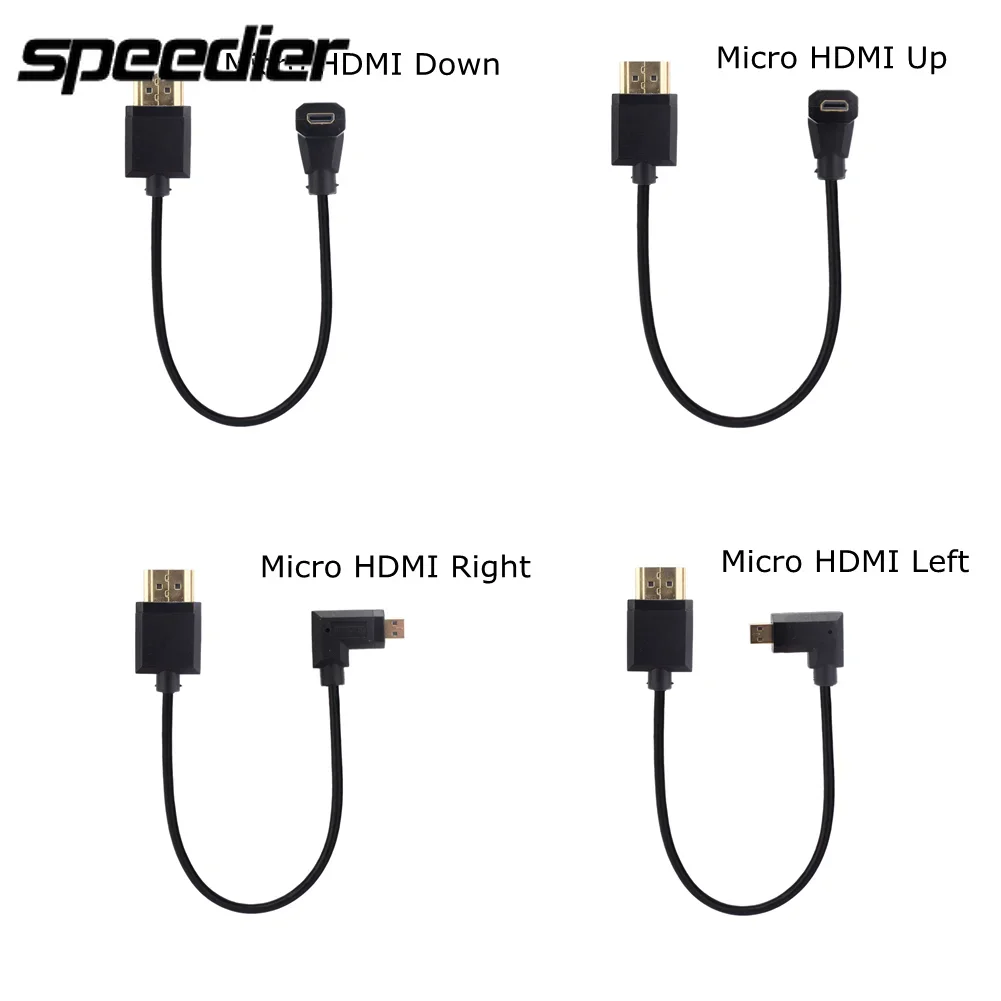 15CM Super Slim Up Down Left Right Angled Micro HDMI-Compatible to HDMI-2.0 Male HDTV Thin 4K HD Portable SLR Camera Short Cable