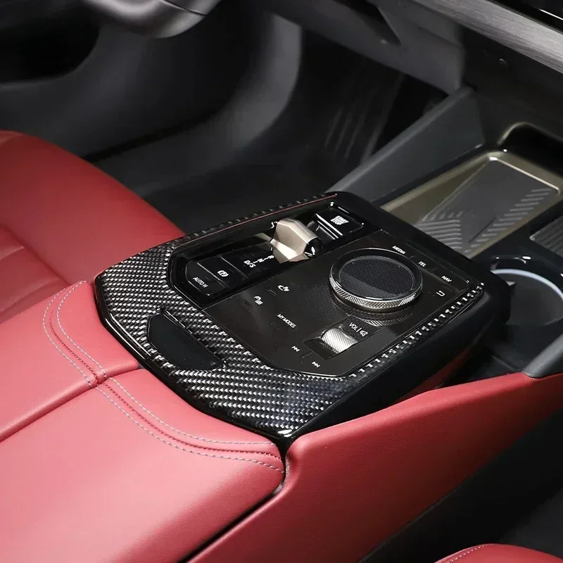 

For BMW 5 Series G60 2024-25 Soft Carbon Fiber Car Console Gear Shift Hidden Cup Holder in Rear Panel Trim Cover Car Accessories