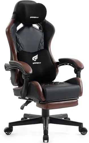Ergonomic Gaming Chair for Adults with Footrest - PU Leather Computer Gamer Chair with Memory Foam Headrest & Lumbar
