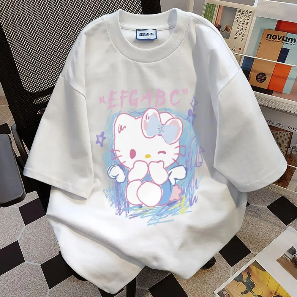 T-shirt Hello Kitty Anime pour hommes et femmes, Sanurgente Kawaii, Loisirs, Manches courtes, Tendance masculine, Hip Hop, Y-Student Hot, Bol, Mode, Mignon