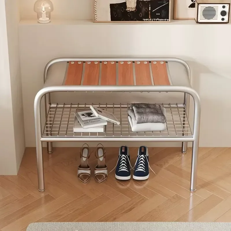 for High End Household Entrance Change Stool Frame Wrought Iron Stainless Steel Shoe Cabinet Hallway Ottoman Living Room