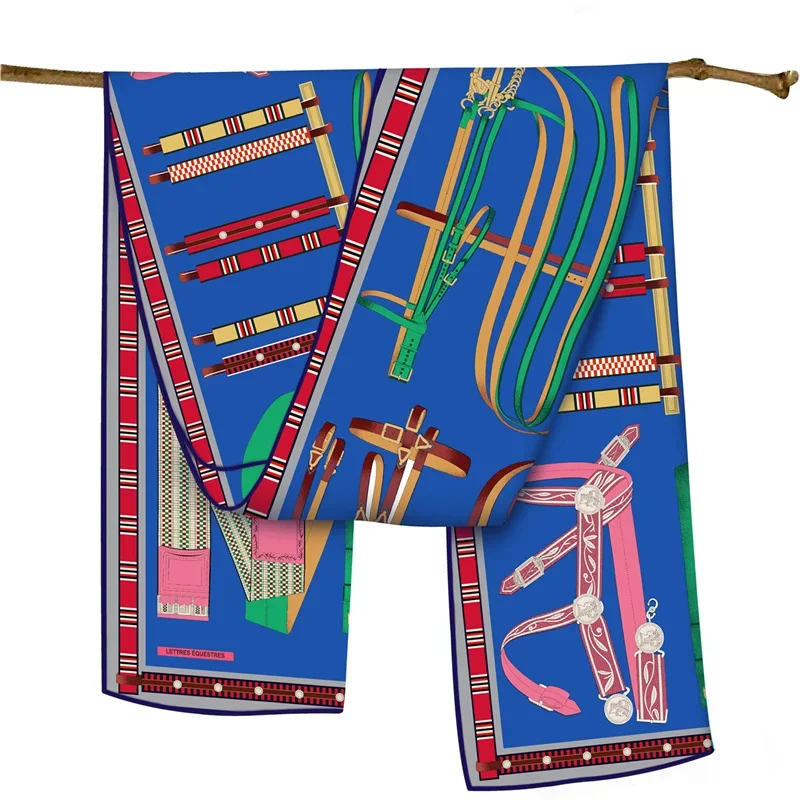 ツイルシルクスカーフ女性ポンチョ手巻き文字プリントロングスカーフラップバンダナビッグショールヒジャーブ女性スカーフ