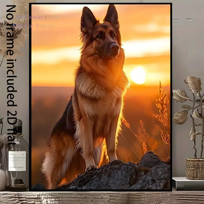 2D Flat, [2D Flat] 1pc Decorative Canvas Painting - German Shepherd at Sunset, with Golden Radiance Highlighting Its Majesty