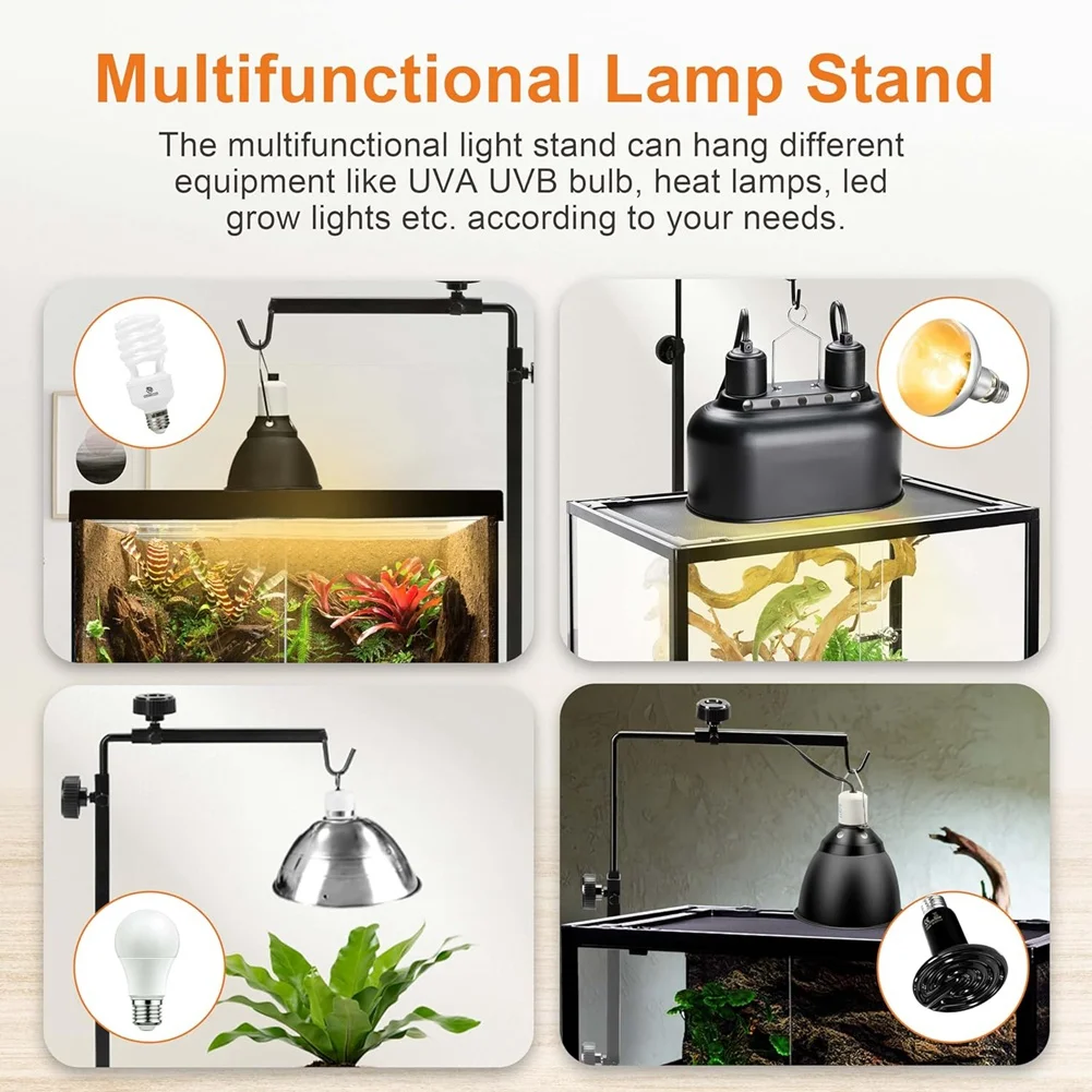 AT21-Reptile Lamp Stand Adjustable Metal Floor Lamps Reptile Reptile Tank Heating Light Support For Bearded Dragon Snakes