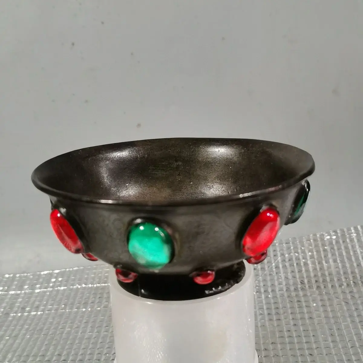Antique Qianlong year gem rich silver ingot silver plated cat eye inlay ornament