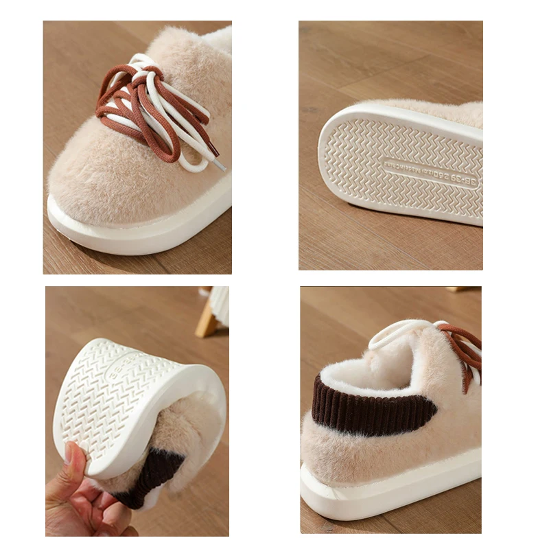 New Stereoscopic Full Wrap Slippers Home Fluffy Cotton Shoes 2025 Designer Lace Up Outdoor Fluffy Walking Shoes