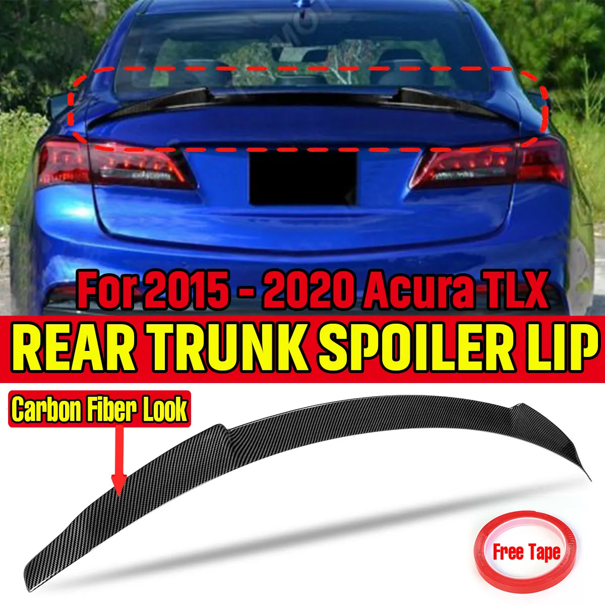 

ABS Plastic Rear Spoiler Wing Trunk Lid Cover For Acura TLX 2015-2020 V-Style Glossy Black/Real Carbon Fiber