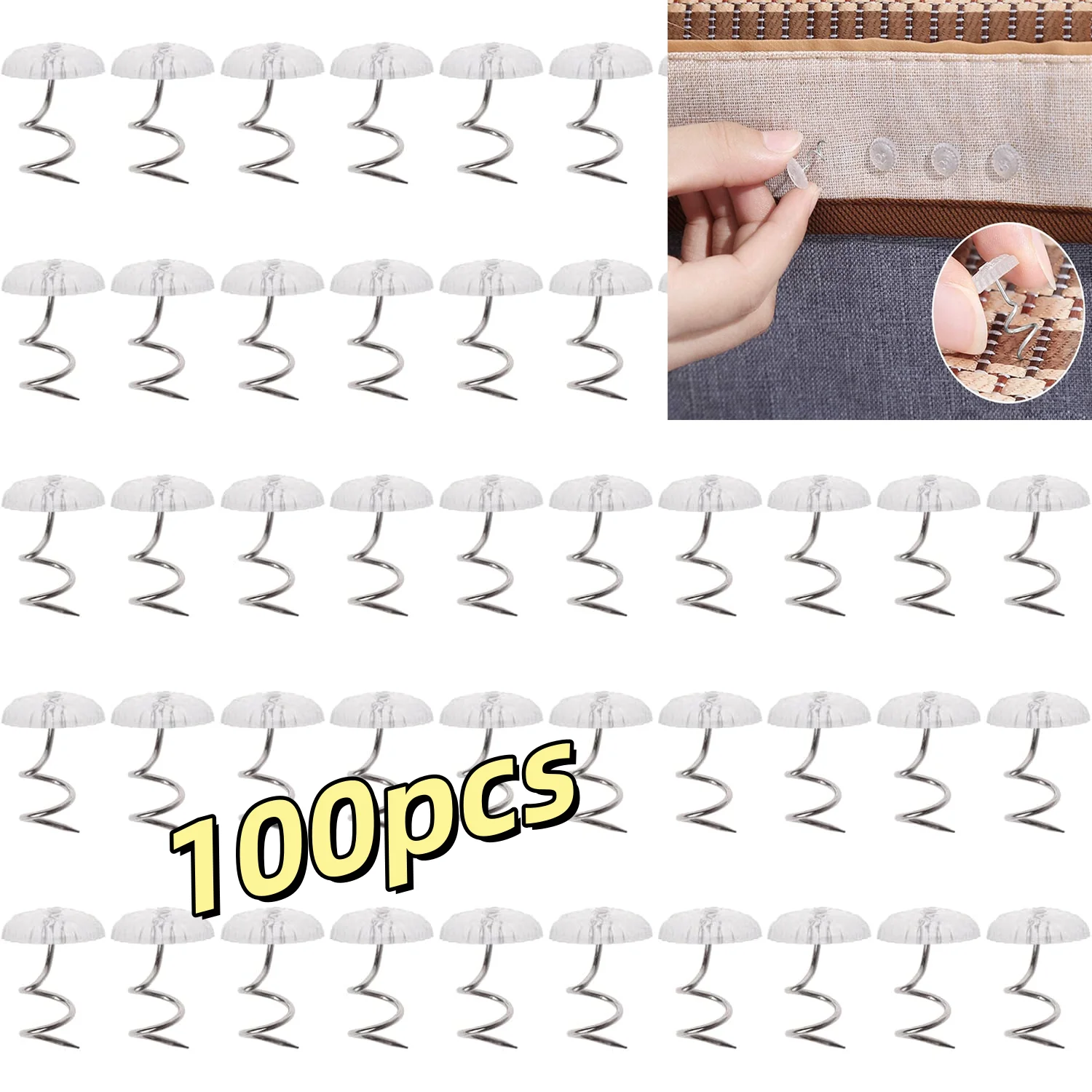 20/100pcs Clear Head Bed Skirt Pins Anti-Slip Twist Fixing Invisible Stainless Steel Upholstery Slipcovers Home Textile Supplies