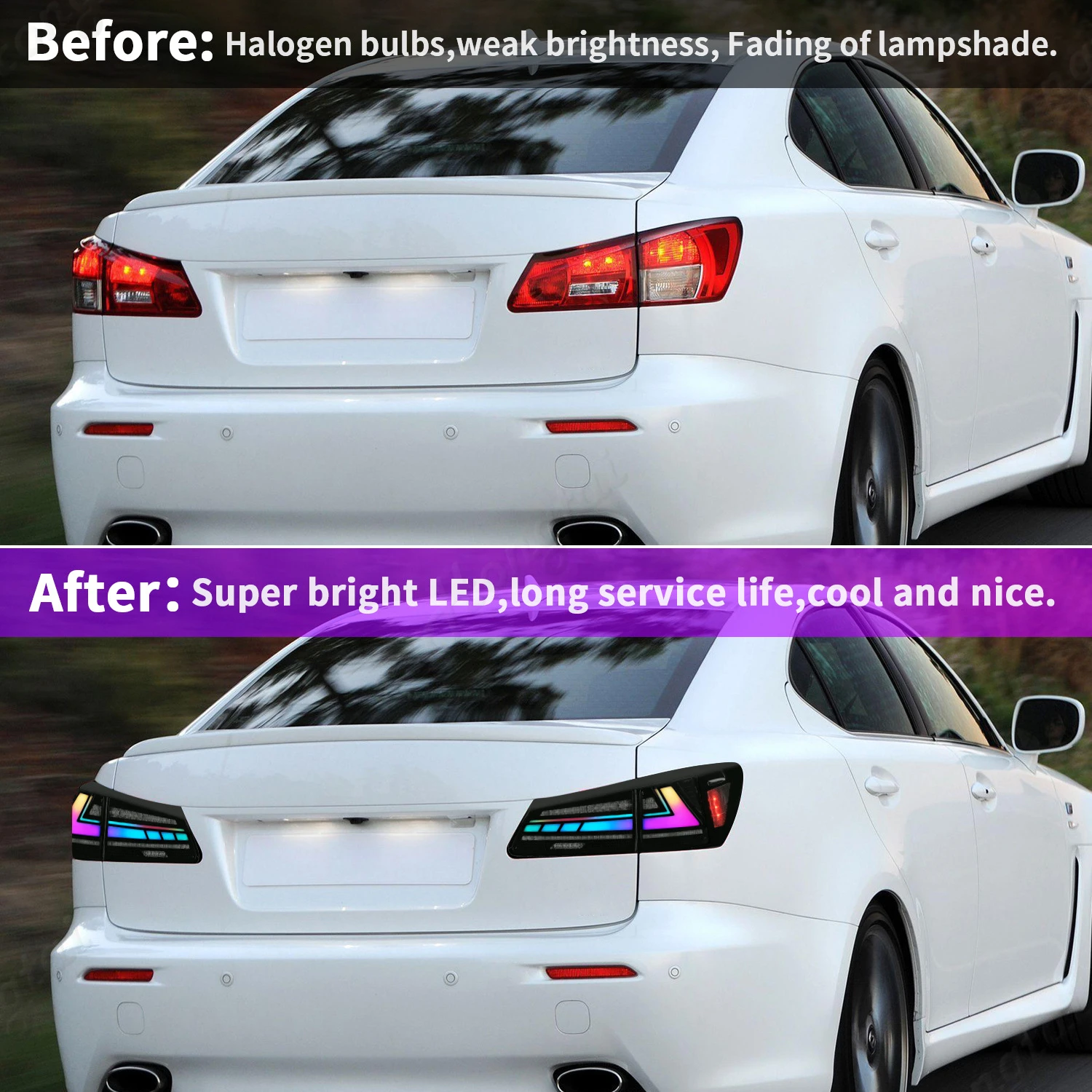 LED RGB Taillight Assembly For 2006-2012 Lexus IS250 IS300 taillight modified LED running light flow turn signal ，Tail Lights