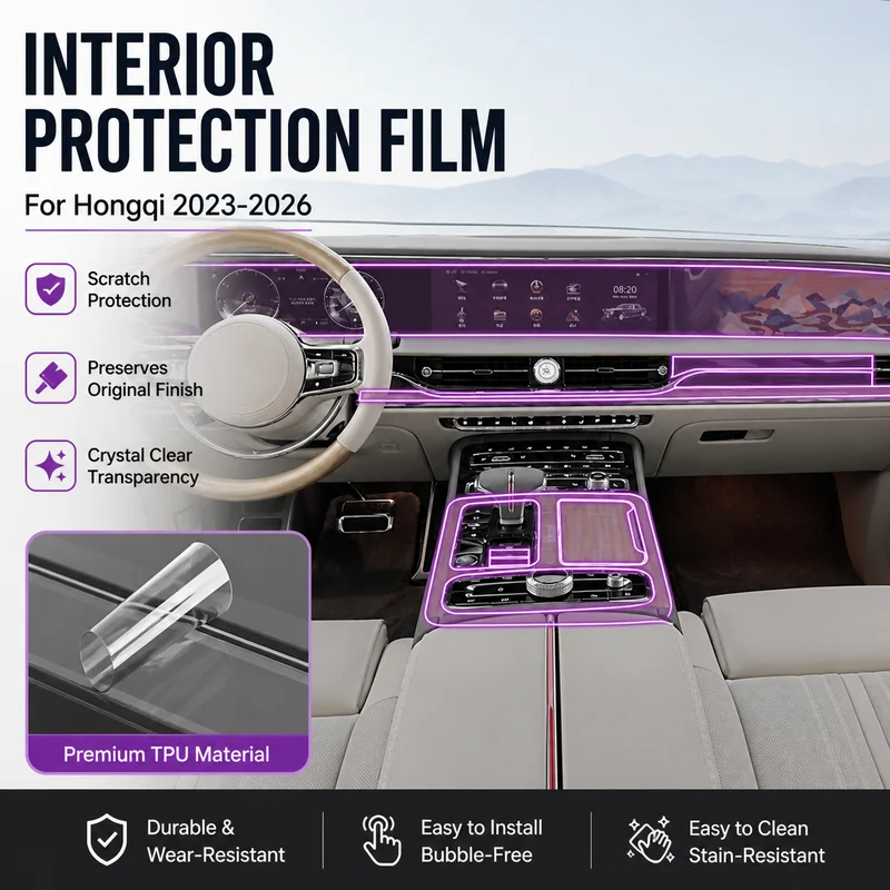 For Hongqi 2023-2026 TPU Protection Film for Center Console Gear Shift Interior Decor Car Stickers Paint Accessories