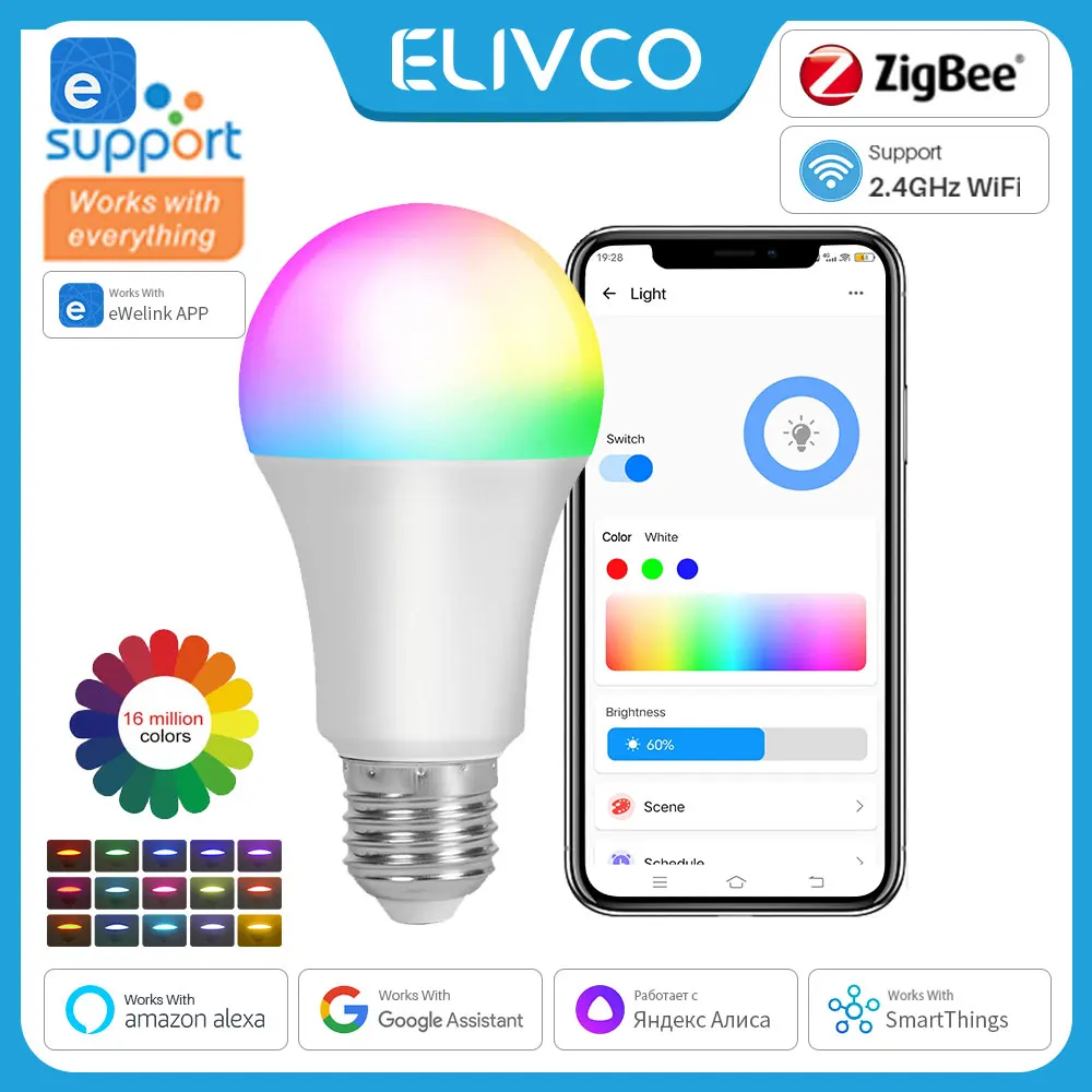 EWelink Wifi/Zigbee Smart Bulb Led Lamp E27 RGB Smart Light Bulbs 100-240V Smart Lamps For Google Home Alexa Alice Smartthings