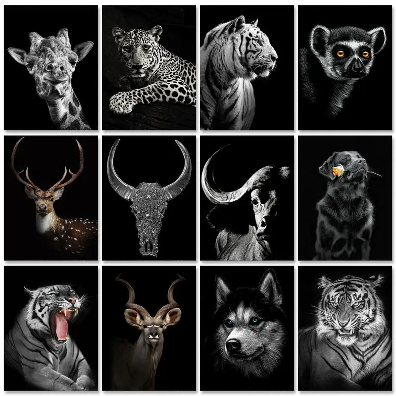 

GATYZTORY DIY Painting By Numbers Black and White Animals Picture Colouring Zero Basis HandPainted Oil Painting Home Decor