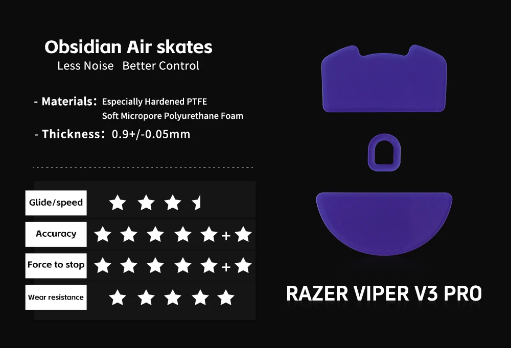 X-Raypad Obsidian Air Mouse Skates for VIPER V3 PRO – Quiet & Control