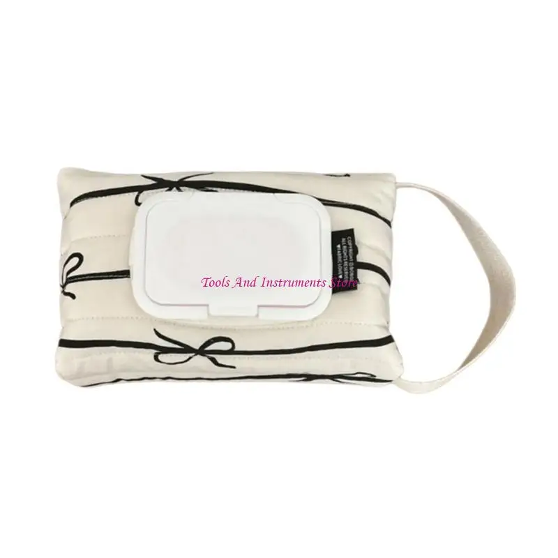 

Portable Wipes Storage Bag Sturdy Cotton Pack Stylish Striped Pattern with Bowknot Tie Decoration Reusable Washable C7AC