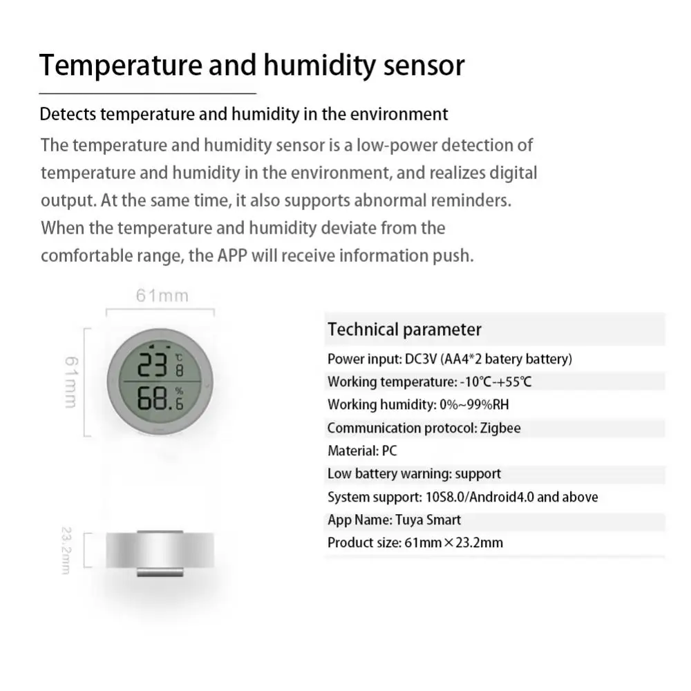 Tuya ZigBee Sensor de Temperatura e Umidade Inteligente, Seedling Smart Home, Alta Precisão com Wire Probe, Trabalhar com Alexa Google, Top