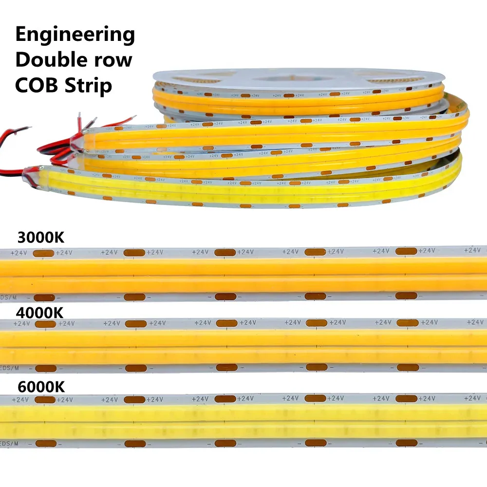 ダブル列cob-ledストリップライト-600leds-m-高密度-cri-ra90-高輝度-フレキシブルテープ-エンジニアリングスタイル-dc24v-5m-10m