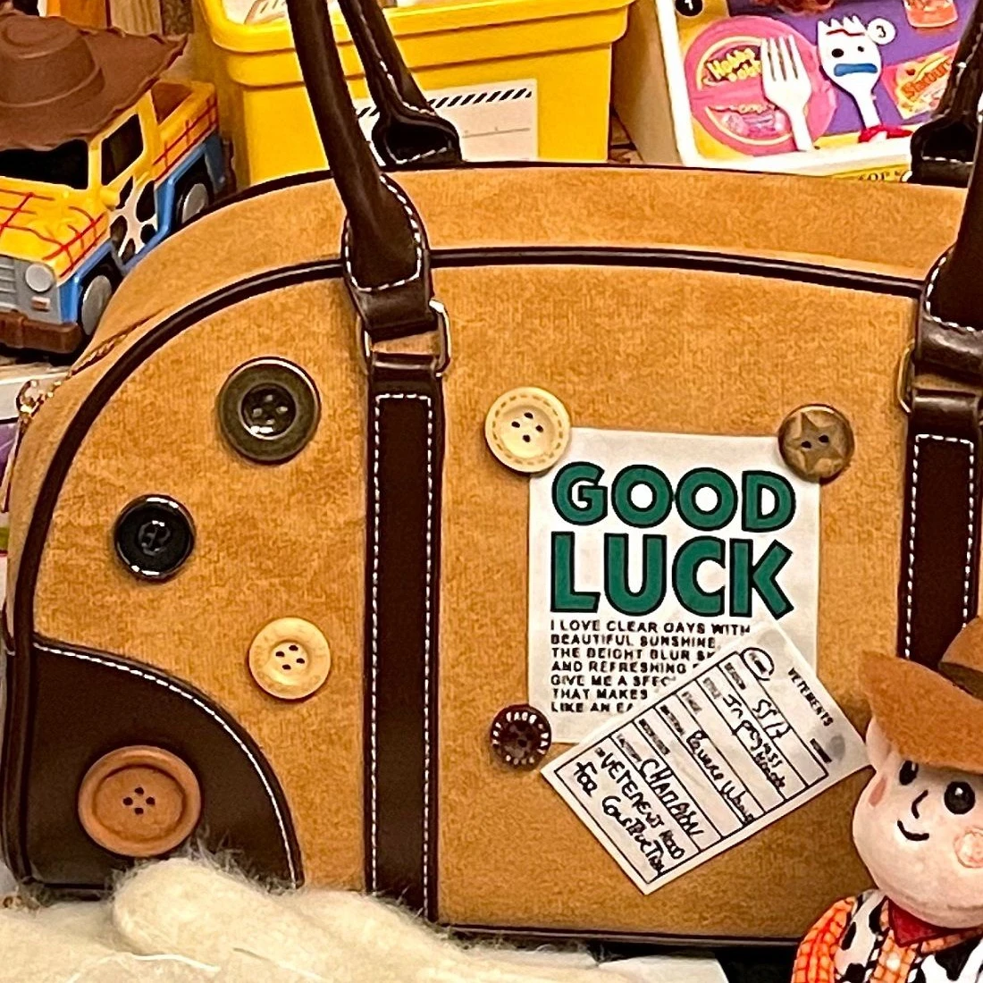 Good Luck Retro American Wooden Metal Buttons Handbag Suede Underarm Bag Woman Bag Large Capacity Messenger Bag Purse Handbags