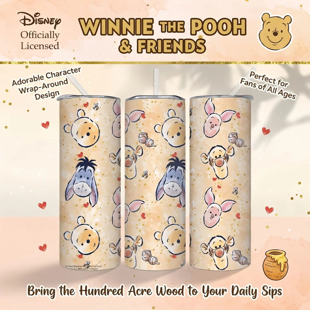 1pc 20oz Winnie the Pooh Stainless Steel Tumbler, Insulated Travel Coffee Mug with Lid & Straw for Office & Outdoor Use