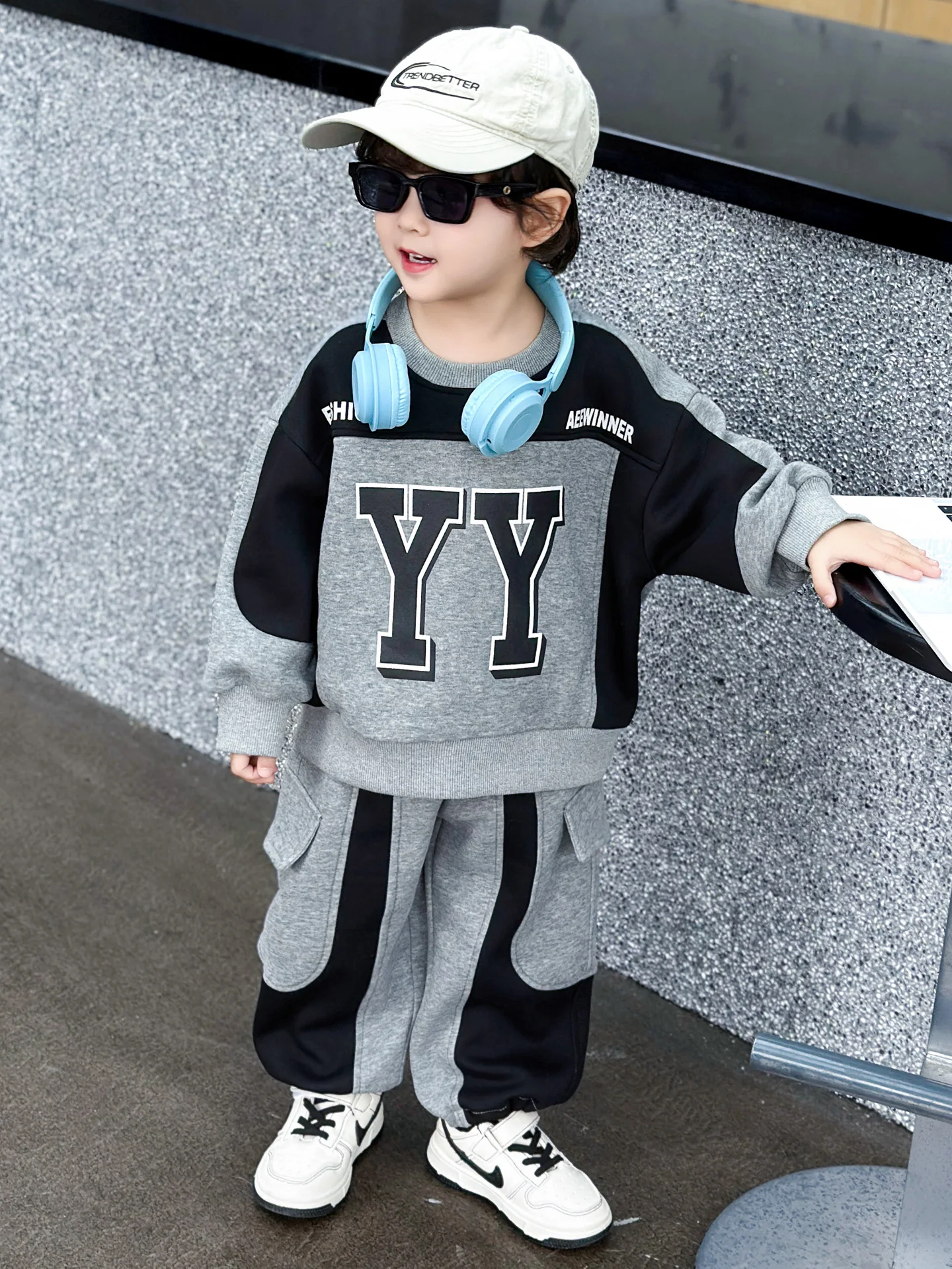 

Spring Autumn Boys Hoodie Set Long Sve Crew Ne Sweatirt Children's Faionable Two Piece Set Comfortable Loose Fit Pants